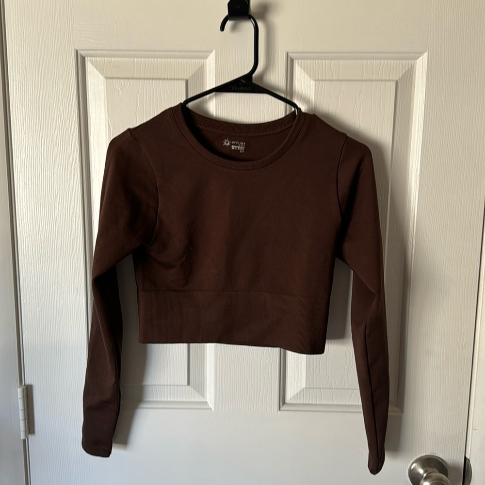S Seamless Cocoa Brown Long Sleeve Cropped Tee